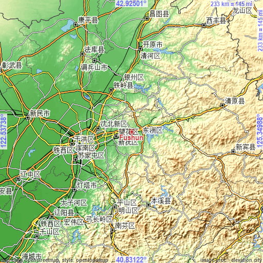 Topographic map of Fushun