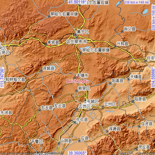 Topographic map of Beichengqu