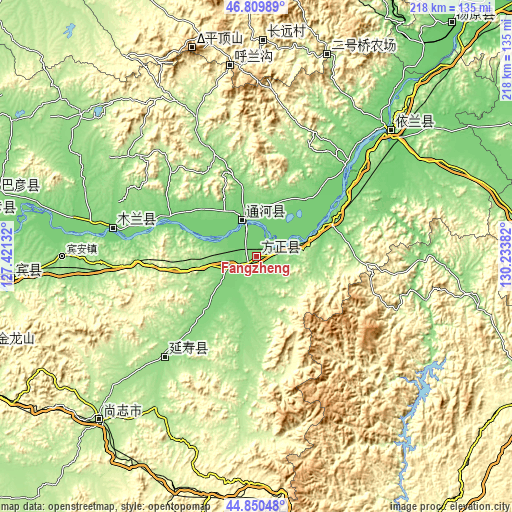 Topographic map of Fangzheng