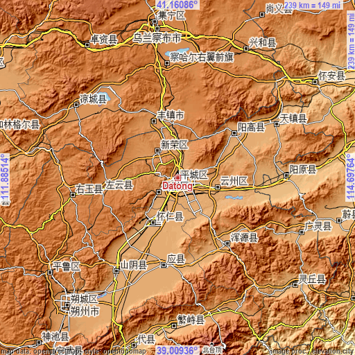 Topographic map of Datong