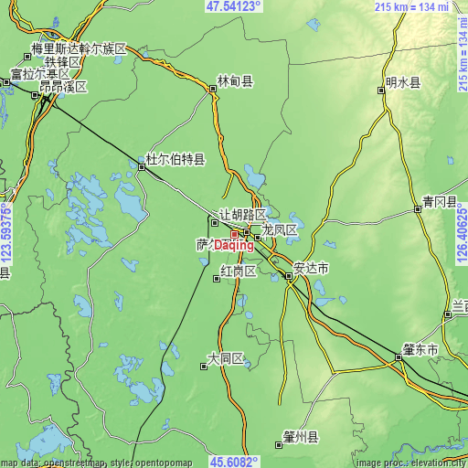 Topographic map of Daqing