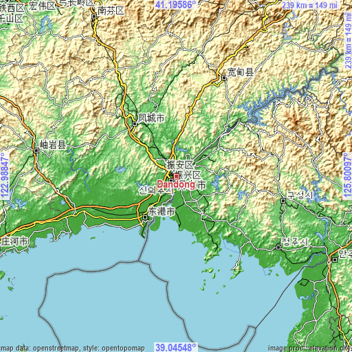 Topographic map of Dandong