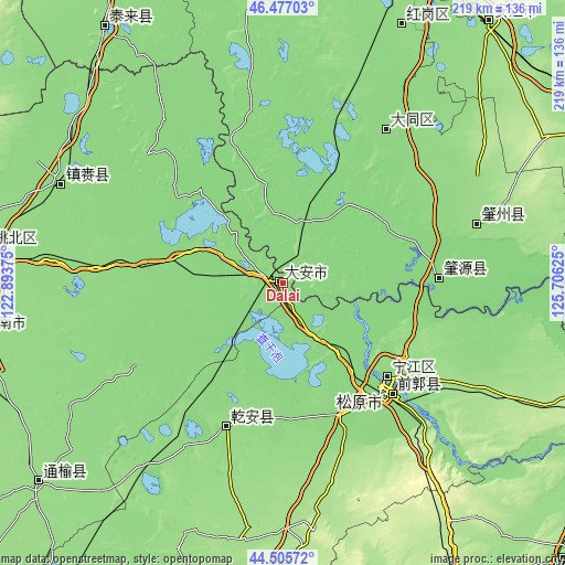 Topographic map of Dalai