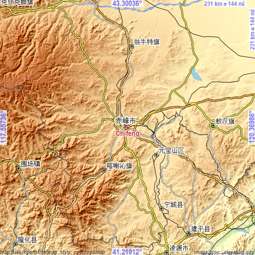 Topographic map of Chifeng