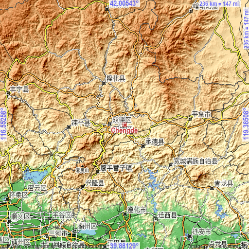 Topographic map of Chengde