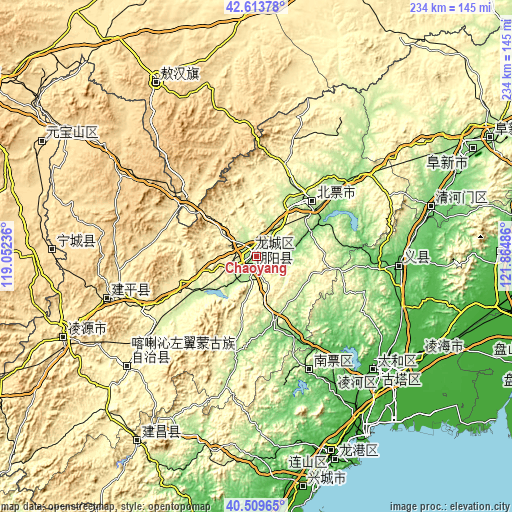 Topographic map of Chaoyang
