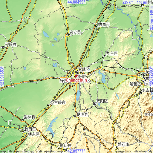 Topographic map of Changchun