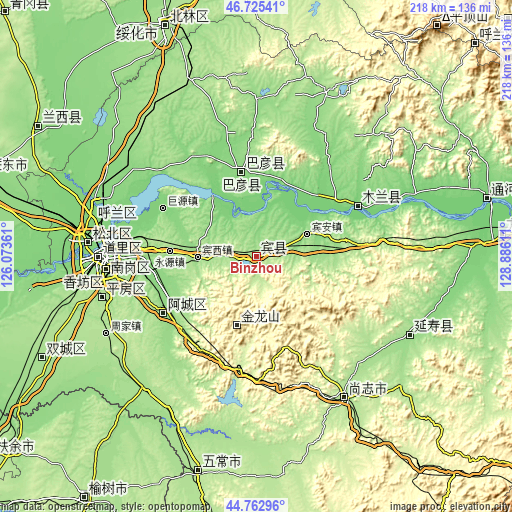 Topographic map of Binzhou
