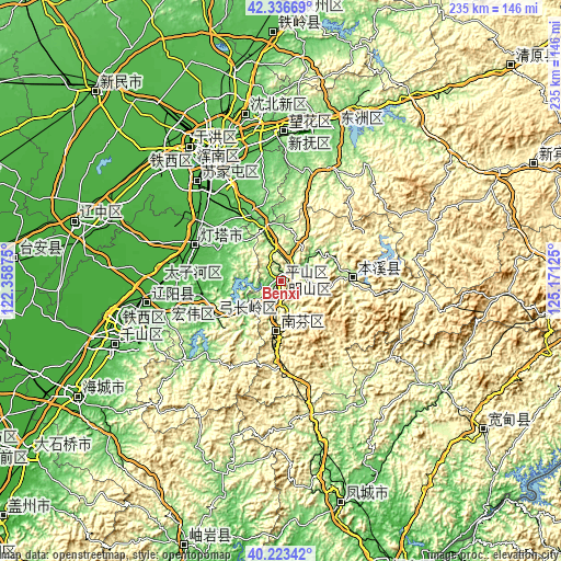 Topographic map of Benxi