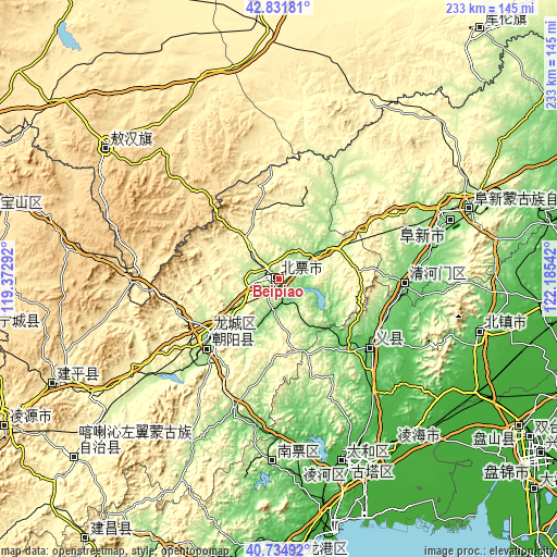 Topographic map of Beipiao