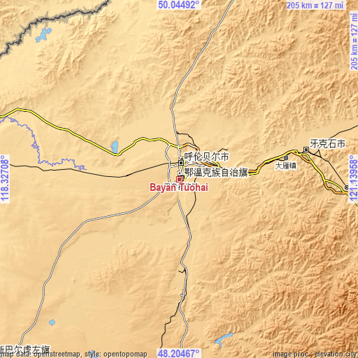 Topographic map of Bayan Tuohai