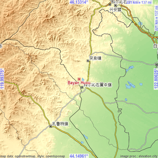 Topographic map of Bayan Huxu