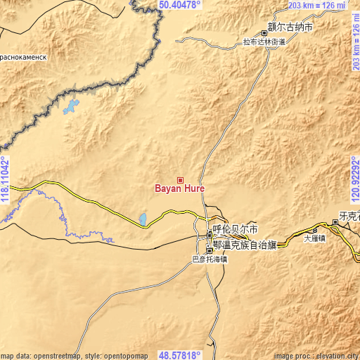 Topographic map of Bayan Hure