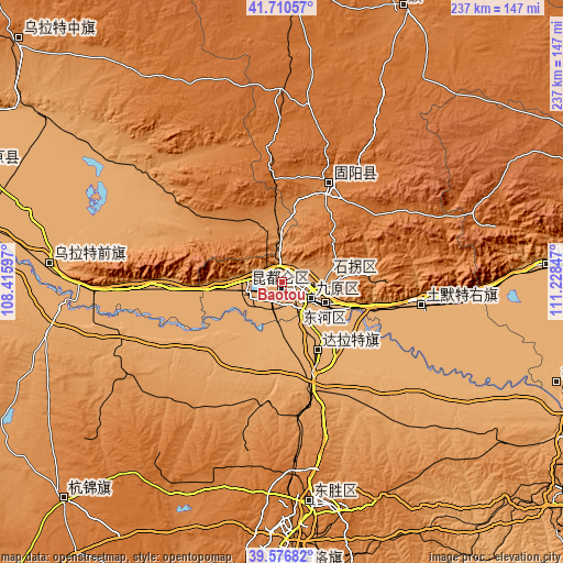 Topographic map of Baotou
