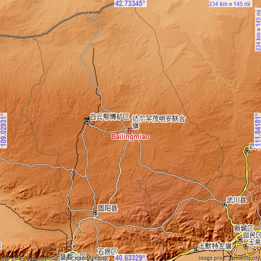 Topographic map of Bailingmiao