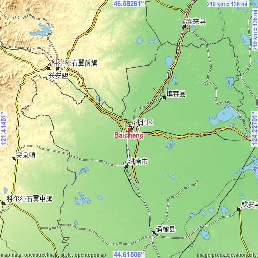 Topographic map of Baicheng