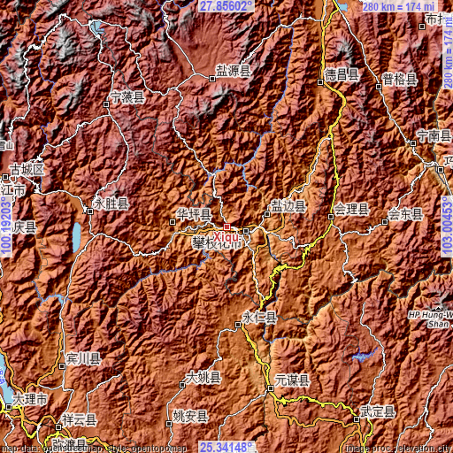 Topographic map of Xiqu