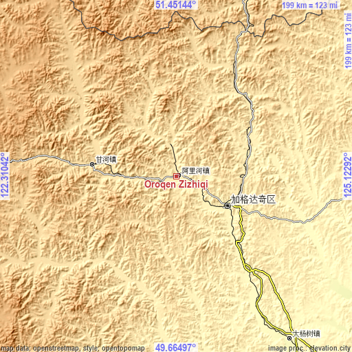 Topographic map of Oroqen Zizhiqi