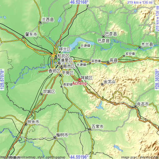 Topographic map of Acheng