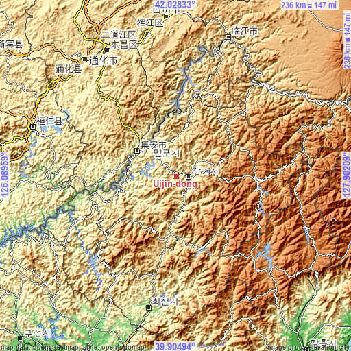 Topographic map of Ŭijin-dong