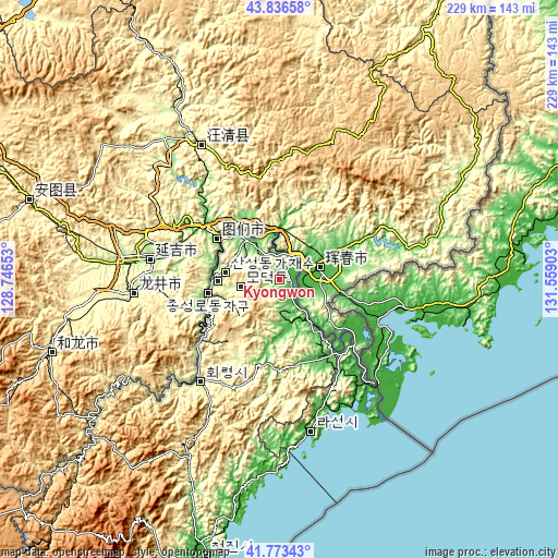 Topographic map of Kyŏngwŏn