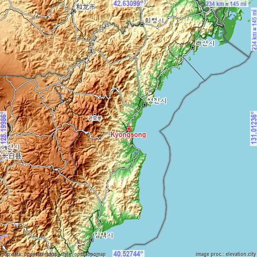 Topographic map of Kyŏngsŏng