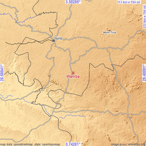 Topographic map of Wamba