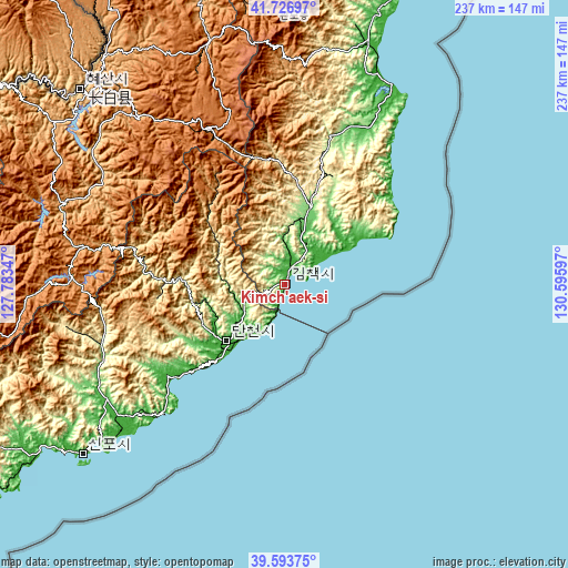 Topographic map of Kimch’aek-si
