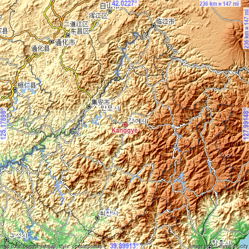 Topographic map of Kanggye