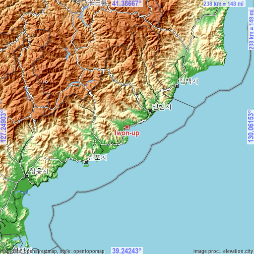 Topographic map of Iwŏn-ŭp