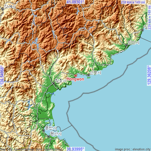Topographic map of Hongwŏn