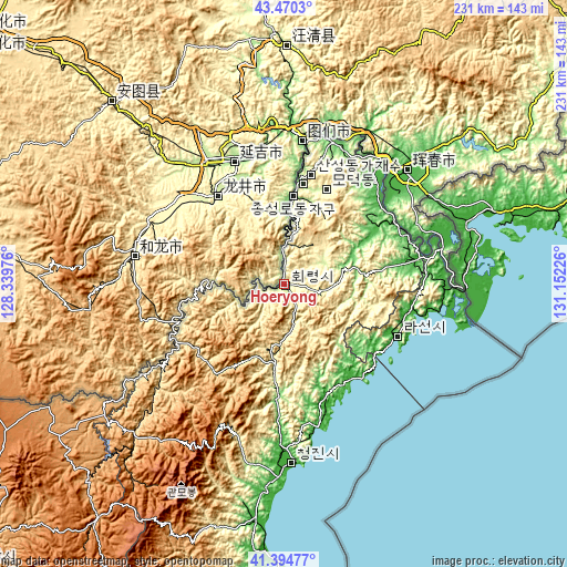 Topographic map of Hoeryŏng