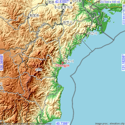 Topographic map of Chongjin
