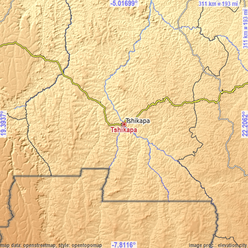 Topographic map of Tshikapa