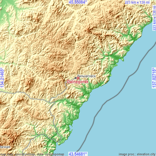 Topographic map of Dalnegorsk