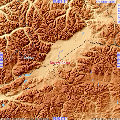 Topographic map of Novaya Chara