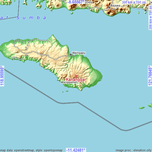 Topographic map of Kananggar