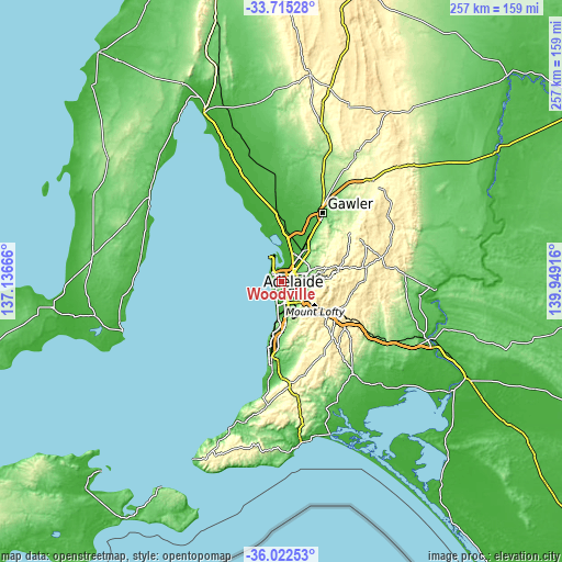 Topographic map of Woodville