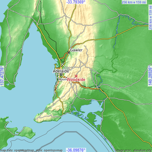 Topographic map of Woodside