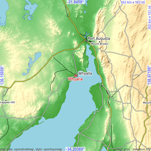 Topographic map of Whyalla