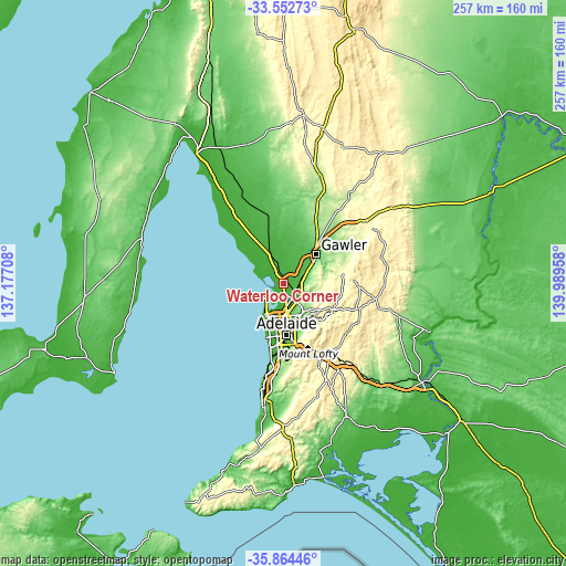 Topographic map of Waterloo Corner