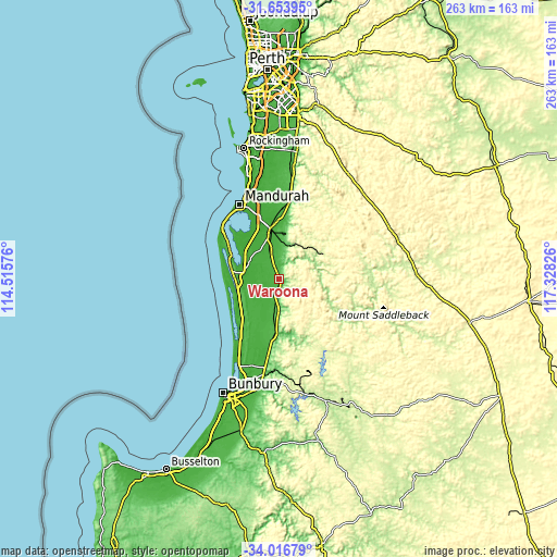 Topographic map of Waroona