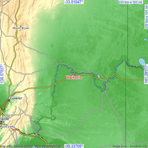 Topographic map of Waikerie