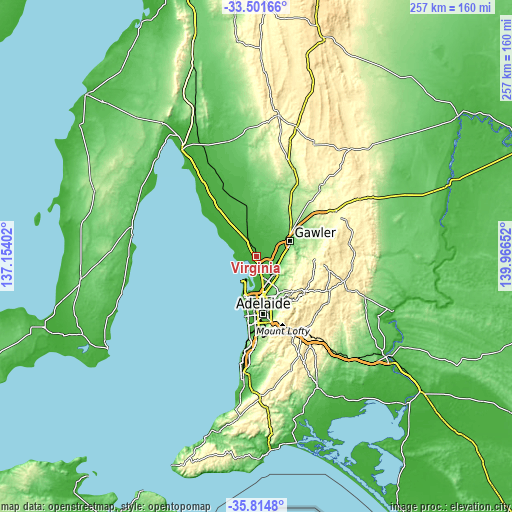 Topographic map of Virginia