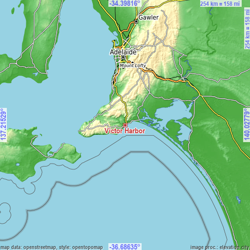 Topographic map of Victor Harbor