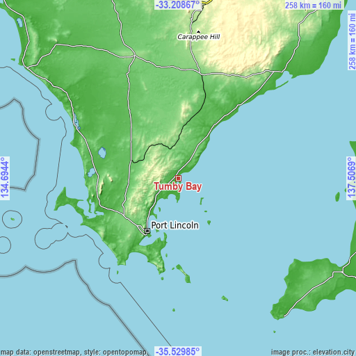 Topographic map of Tumby Bay