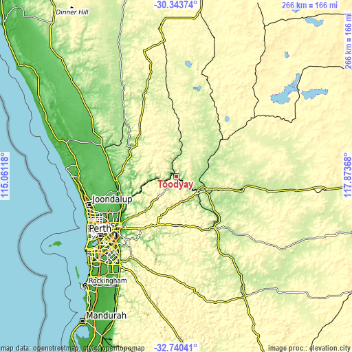 Topographic map of Toodyay