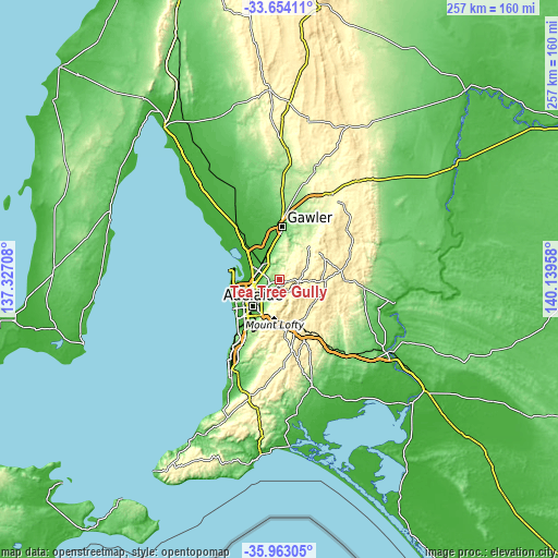 Topographic map of Tea Tree Gully