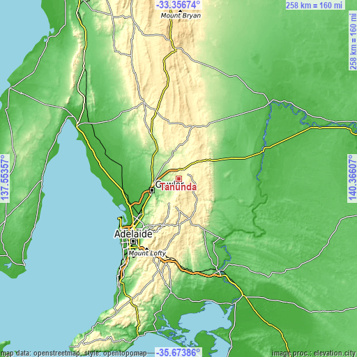 Topographic map of Tanunda