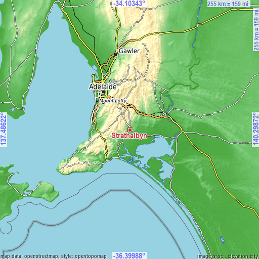 Topographic map of Strathalbyn